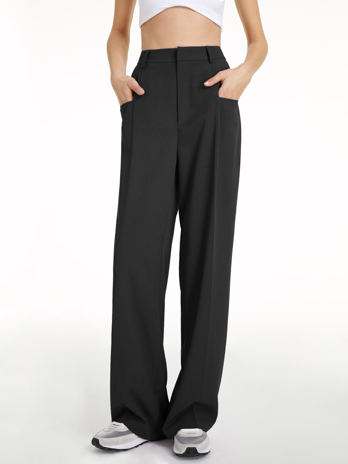 Thecomense - High Waisted Wide Leg Regular Fit Trousers