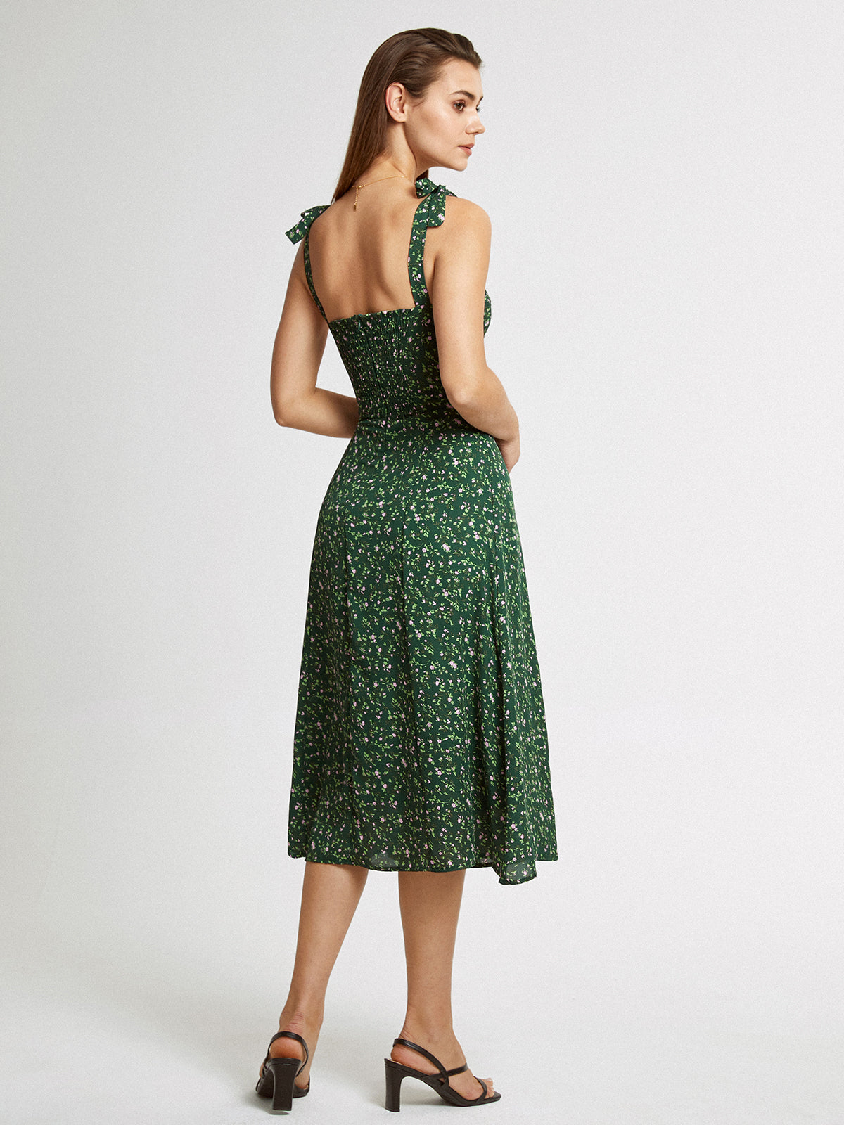 Thecomense - Sweetheart Garden Floral Midi Strap Dress