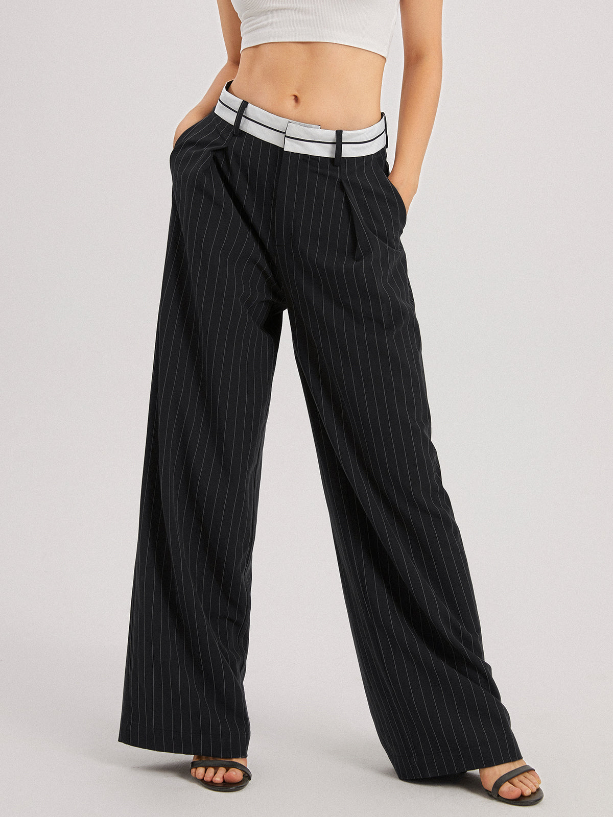 Thecomense - Ivory Glow Pinstripe Wide Leg Pants