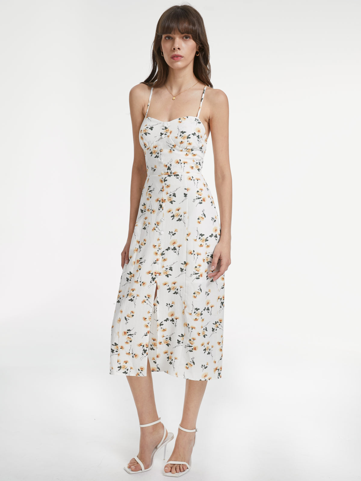 Thecomense - Coneflower Garden Slit Midi Dress