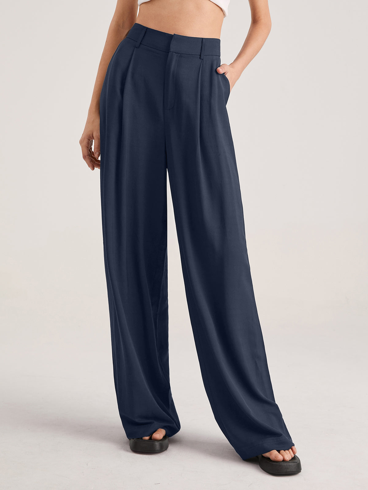 Thecomense - Oversized High Waisted Pleat Front Trousers
