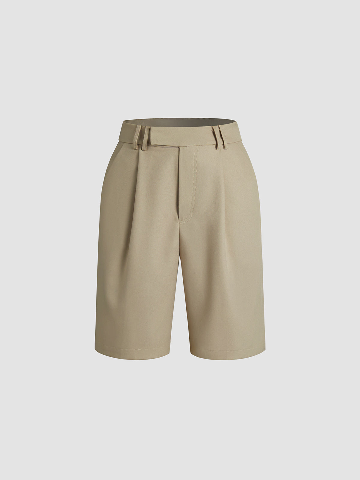 Thecomense - High Waisted Knee Length Pleat Front Trouser Shorts