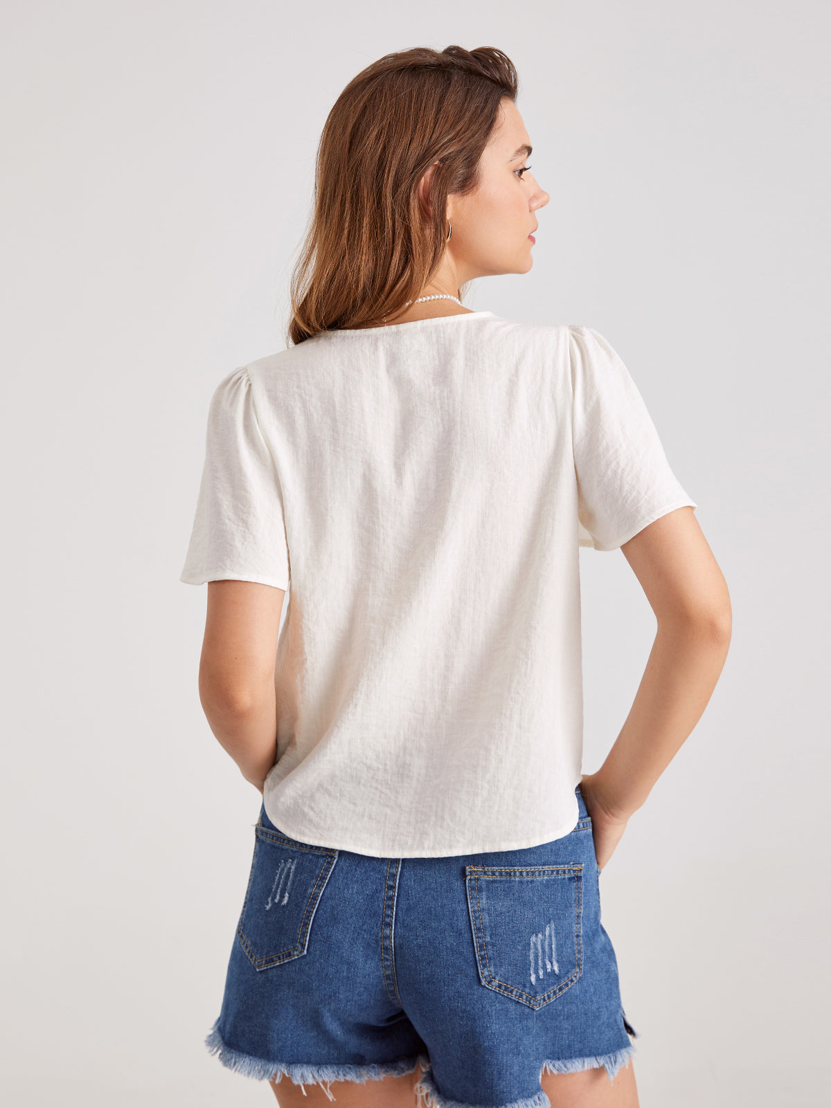 Thecomense - Basic Linen V-Neck T-Shirt