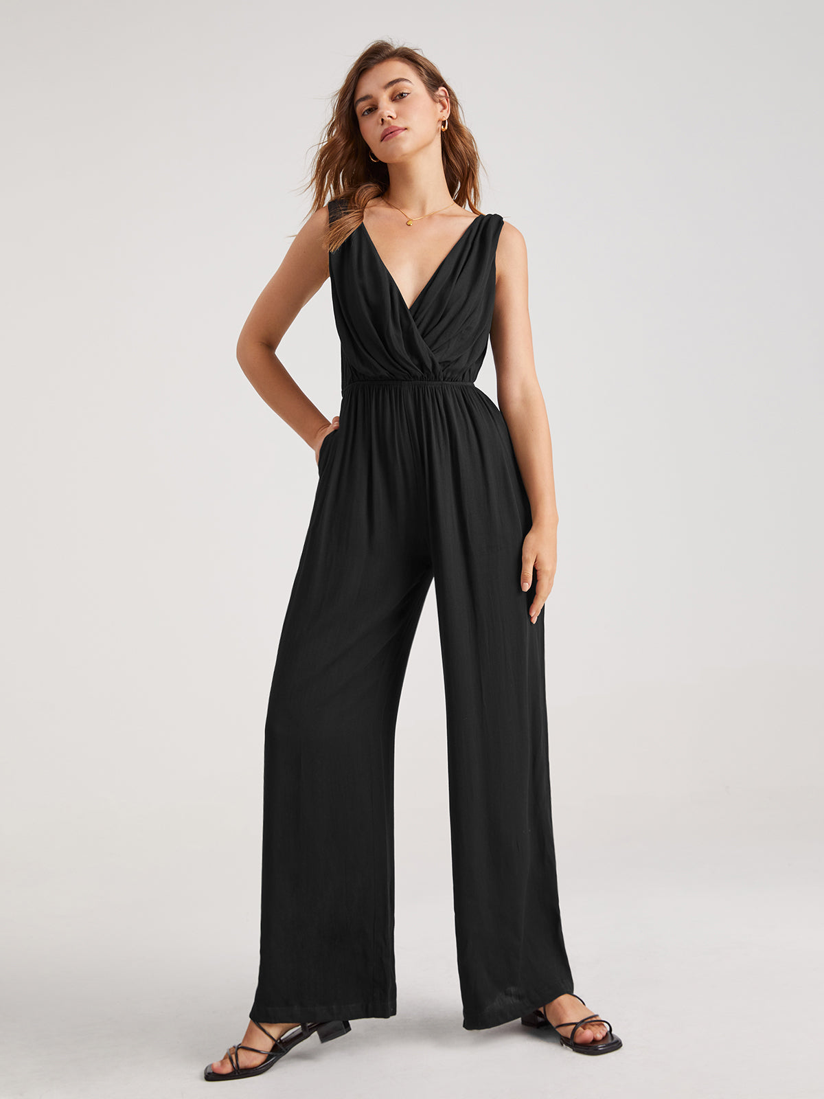 Thecomense - V-Neck Sleeveless Classic Leg Jumpsuit