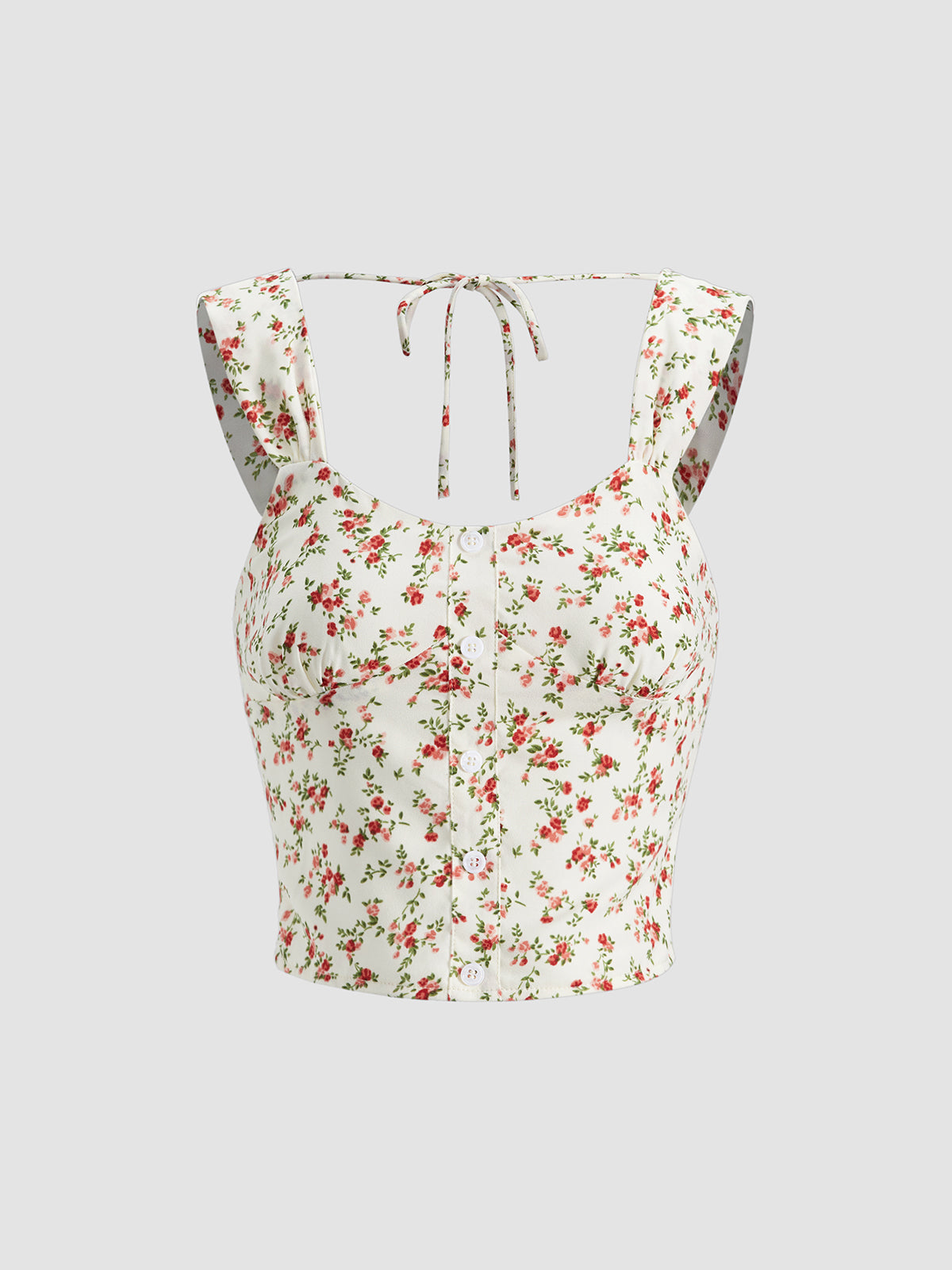 Thecomense - Sweetheart Floral Cropped Tank Top
