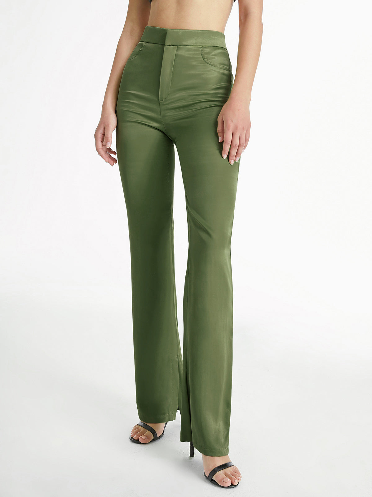 Thecomense - High Waisted Skinny Stretch Flare Slit Leg Pants