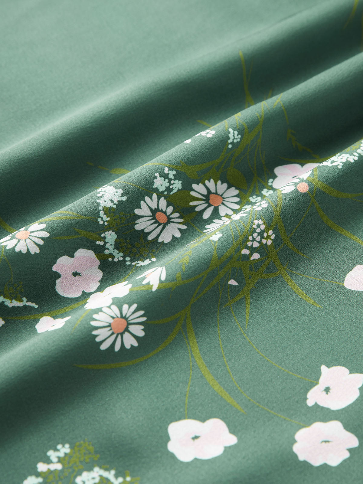 Thecomense - Emerald Green Floral Satin Two Piece Matching Set