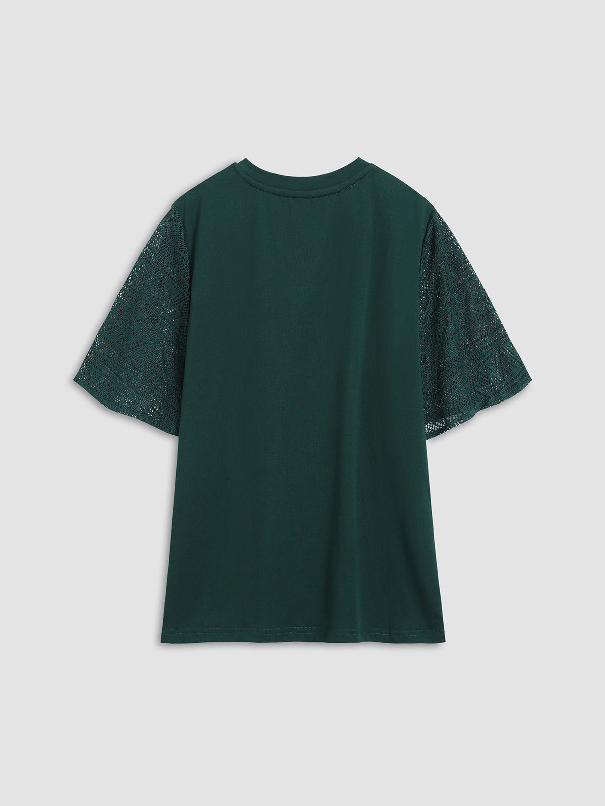 Thecomense - Emerald Green Contrast Lace Flutter Sleeve T-Shirt