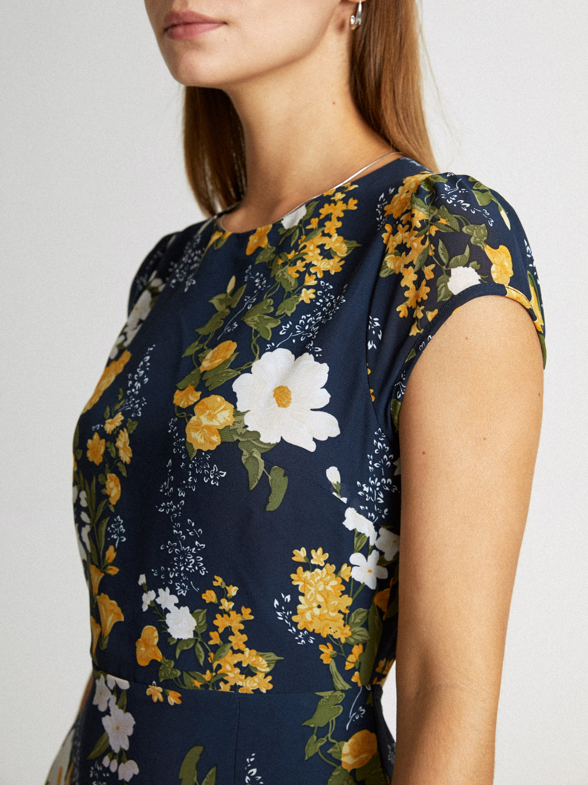 Thecomense - Cap Sleeve Island Floral Midi Slit Dress