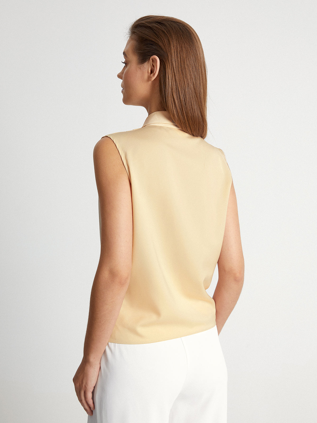 Thecomense - Sleeveless Shoulder Pleat Wrap Top