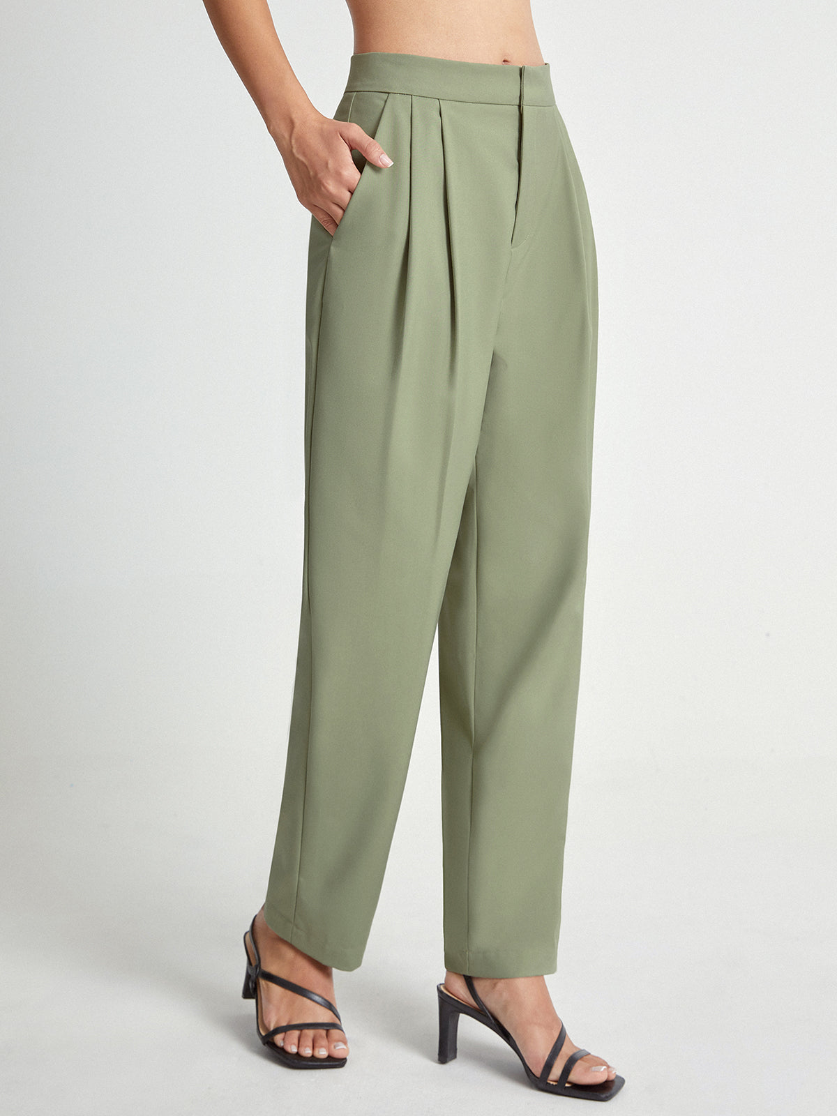 Thecomense - High Waisted Tapered Pleated Trouser Pants