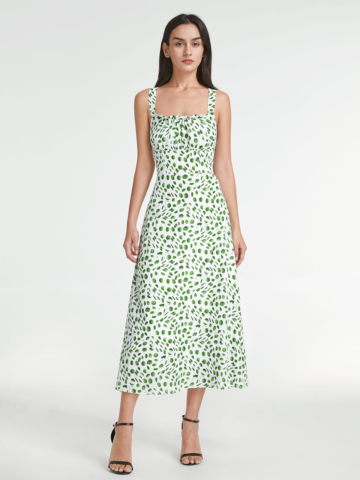 Thecomense - Square Neck Back Cross Strap Leaf Strap Dress