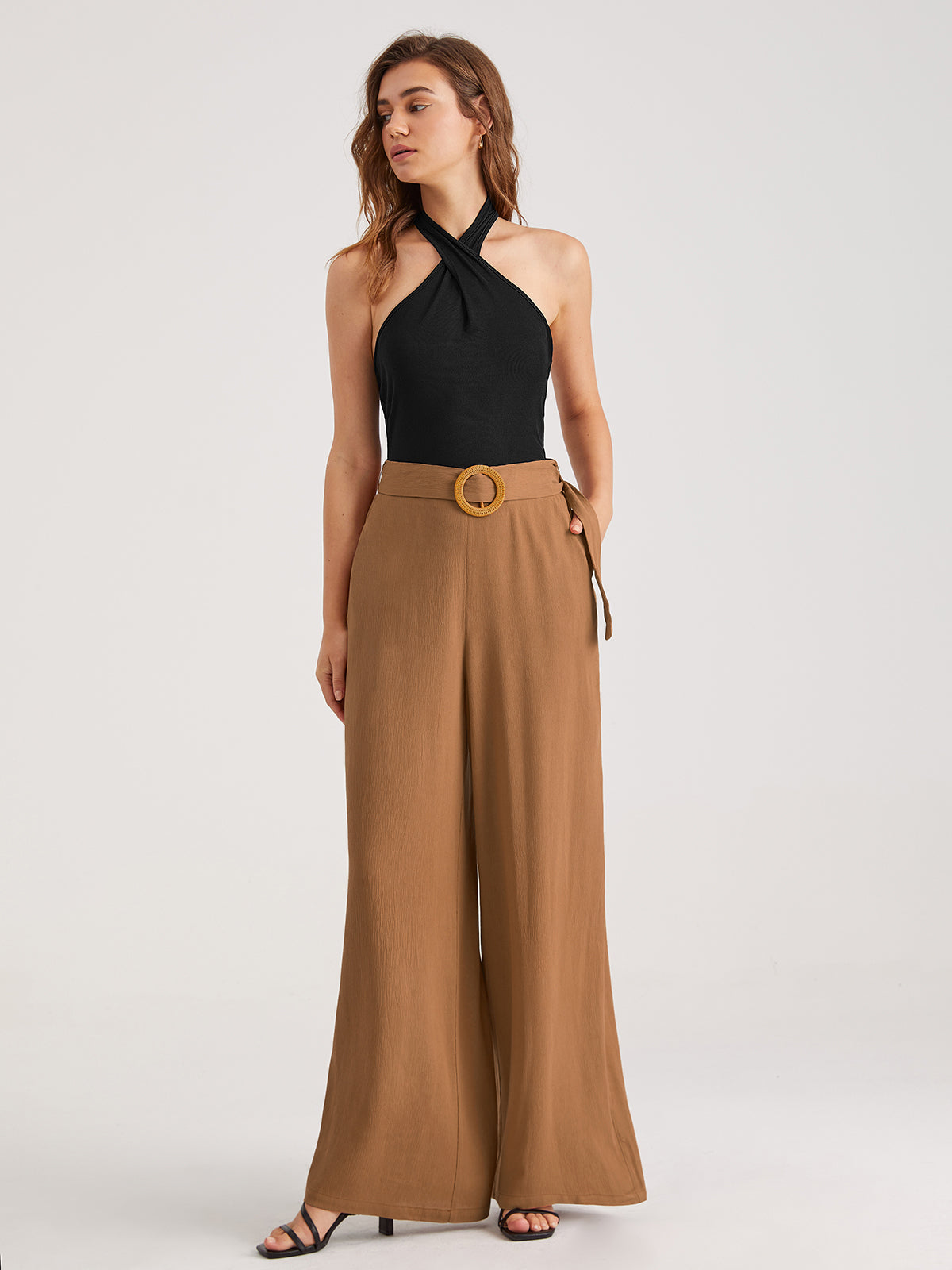 Thecomense - Belted High Waisted Trousers