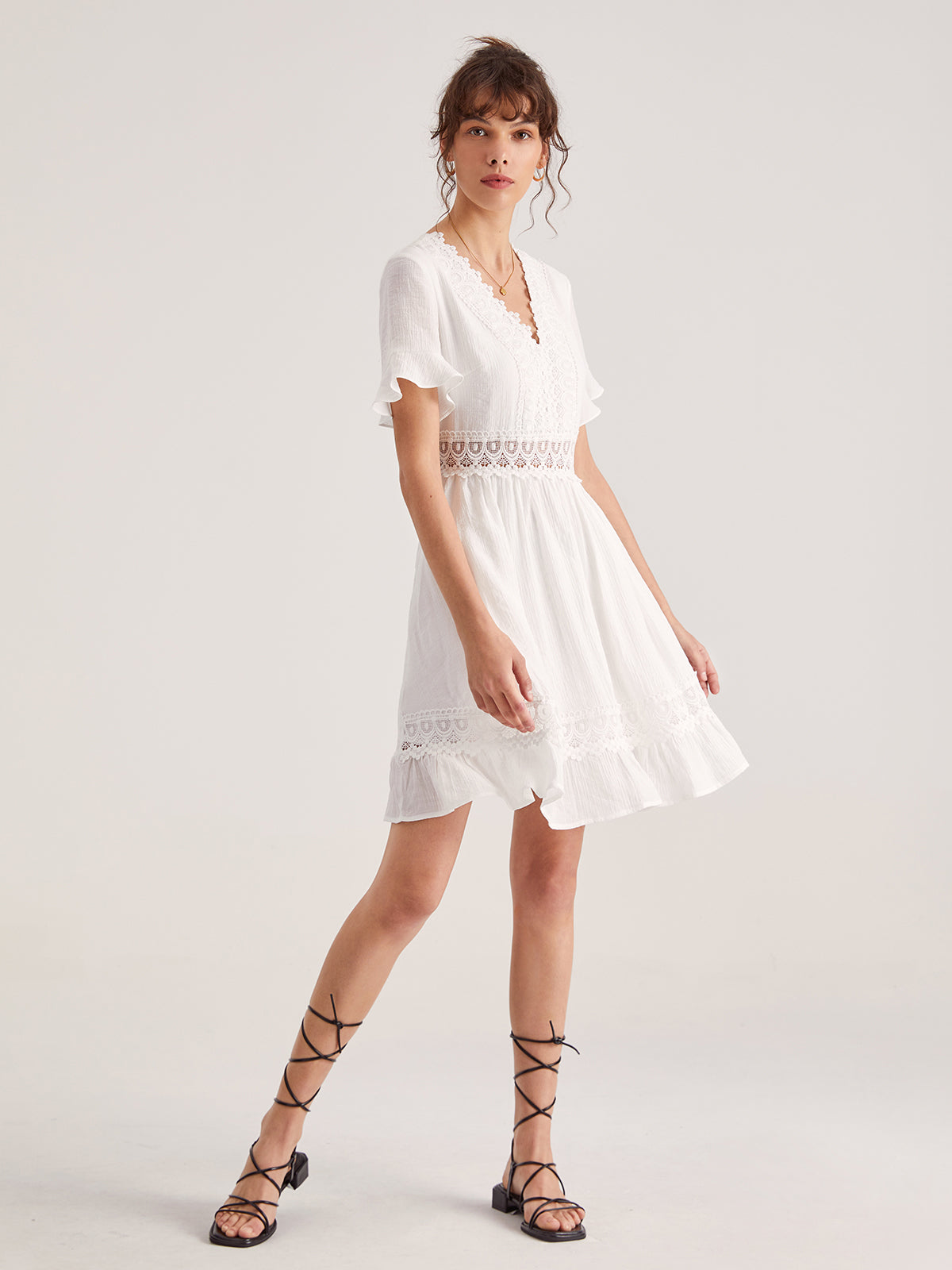 Thecomense - Eyelet Lace A Line Dress