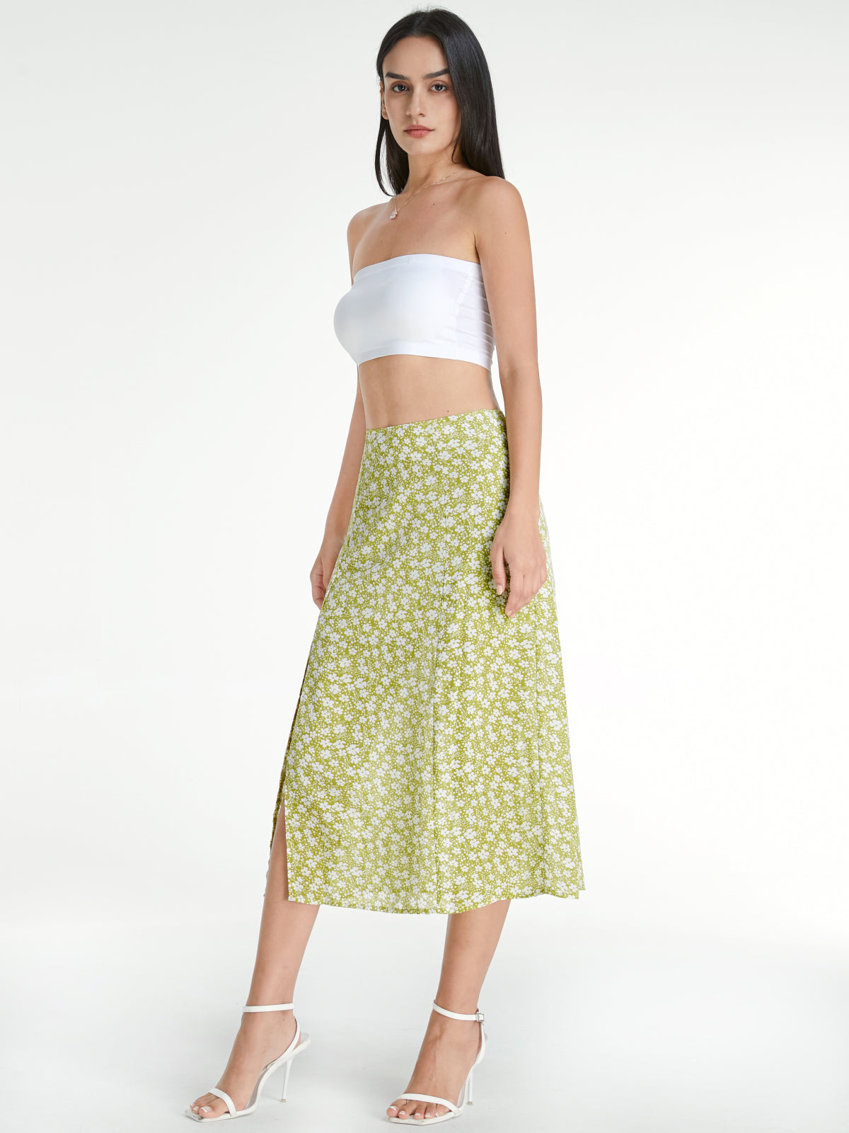 Thecomense - High Waisted Floral A Line Midi Skirt