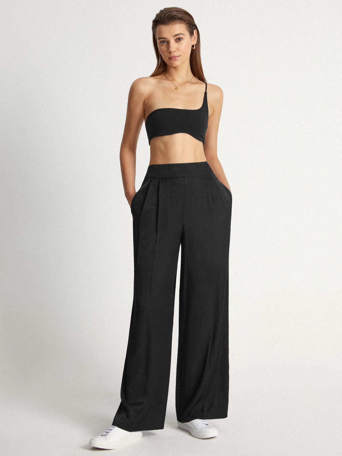 Thecomense - High Waisted Sleek Pleat Wide Leg Trousers