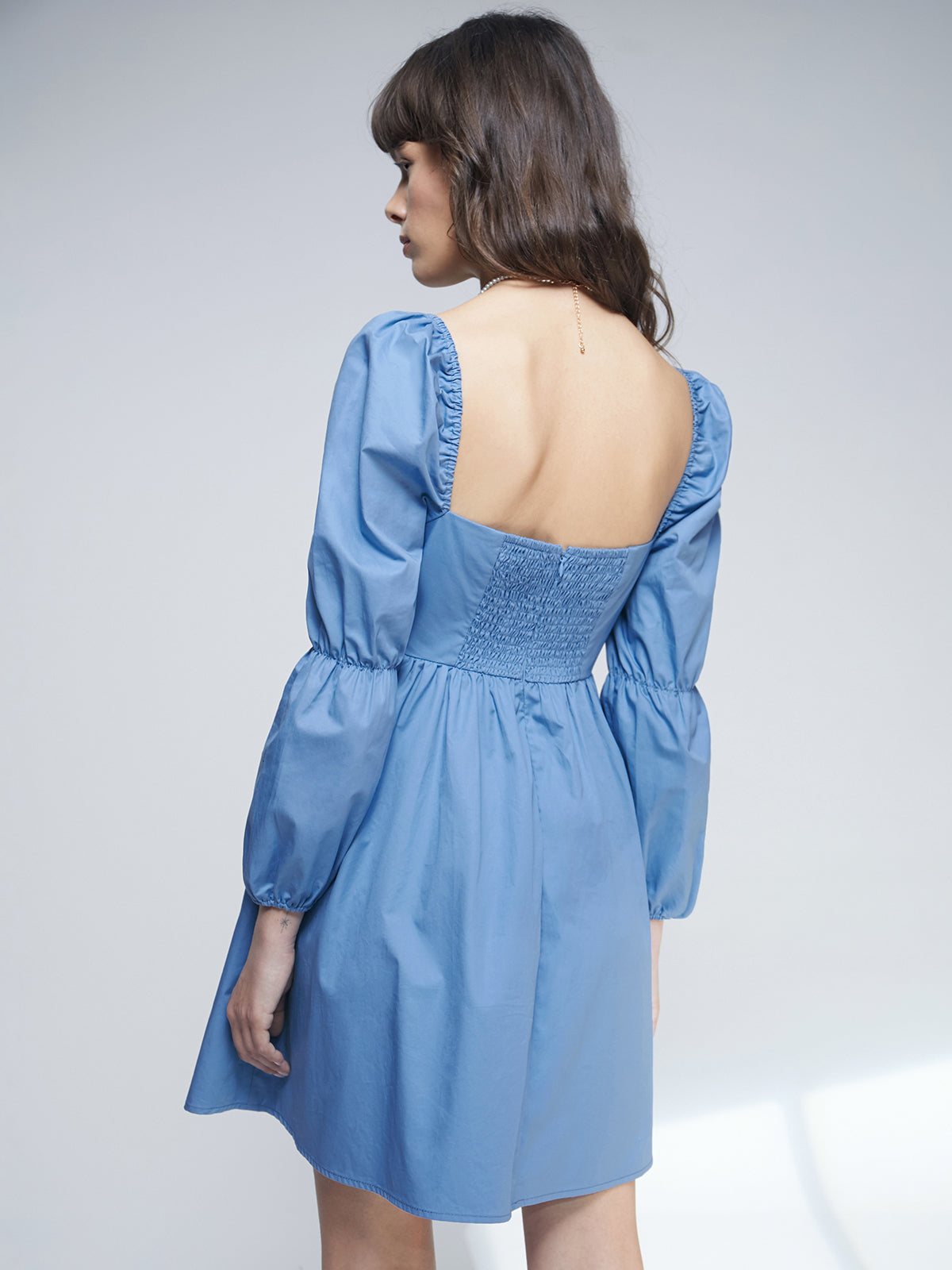 Thecomense - Square Neck Puff Sleeve Short Dress