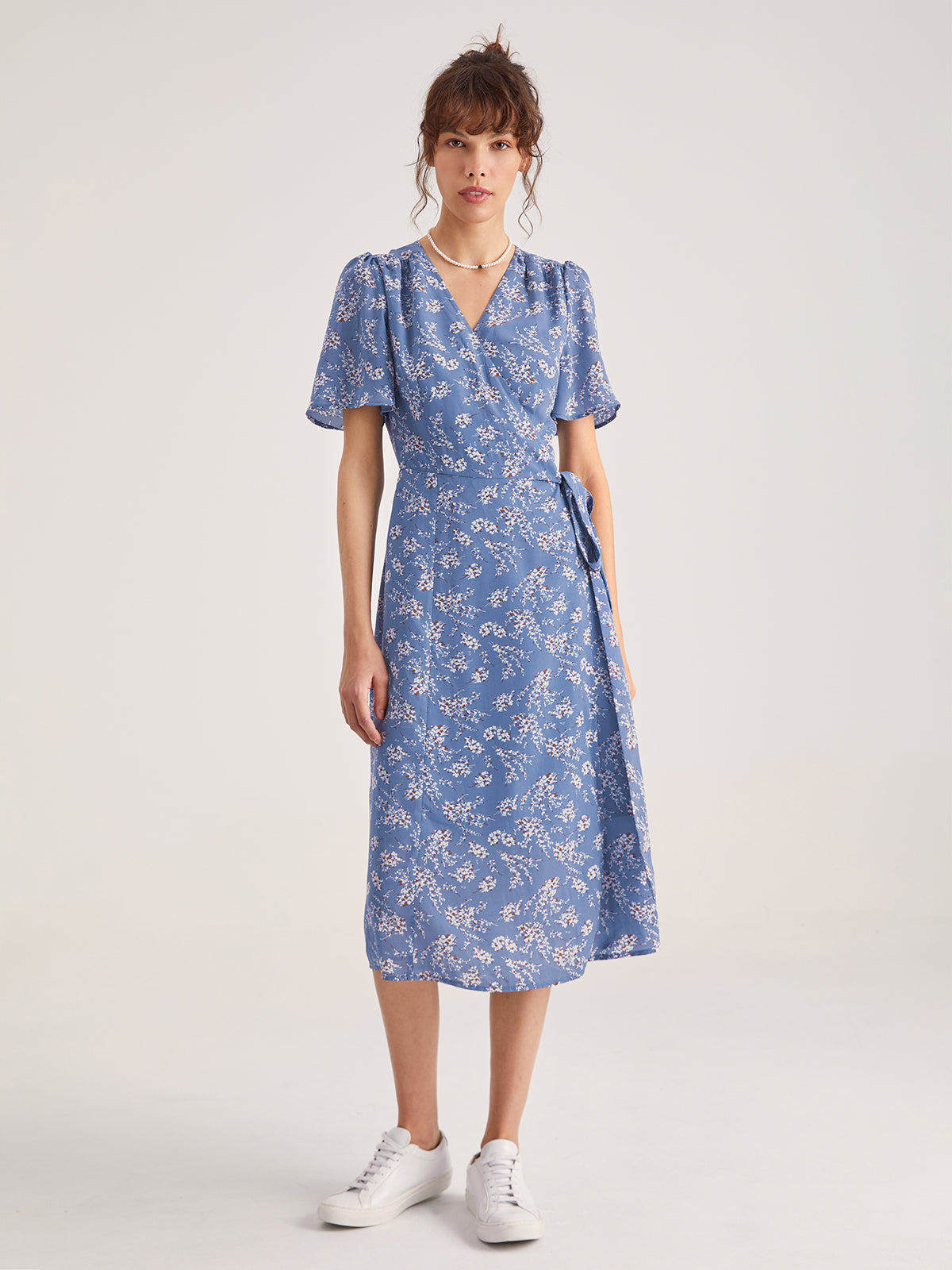 Thecomense - Floral Wrap Tie Midi Dress