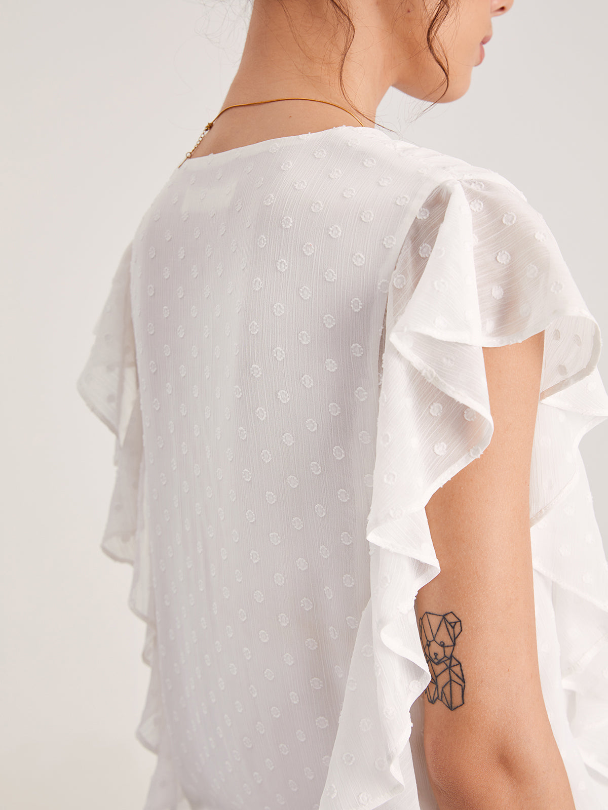 Thecomense - V-Neck Polka Dot Flutter Sleeve Top