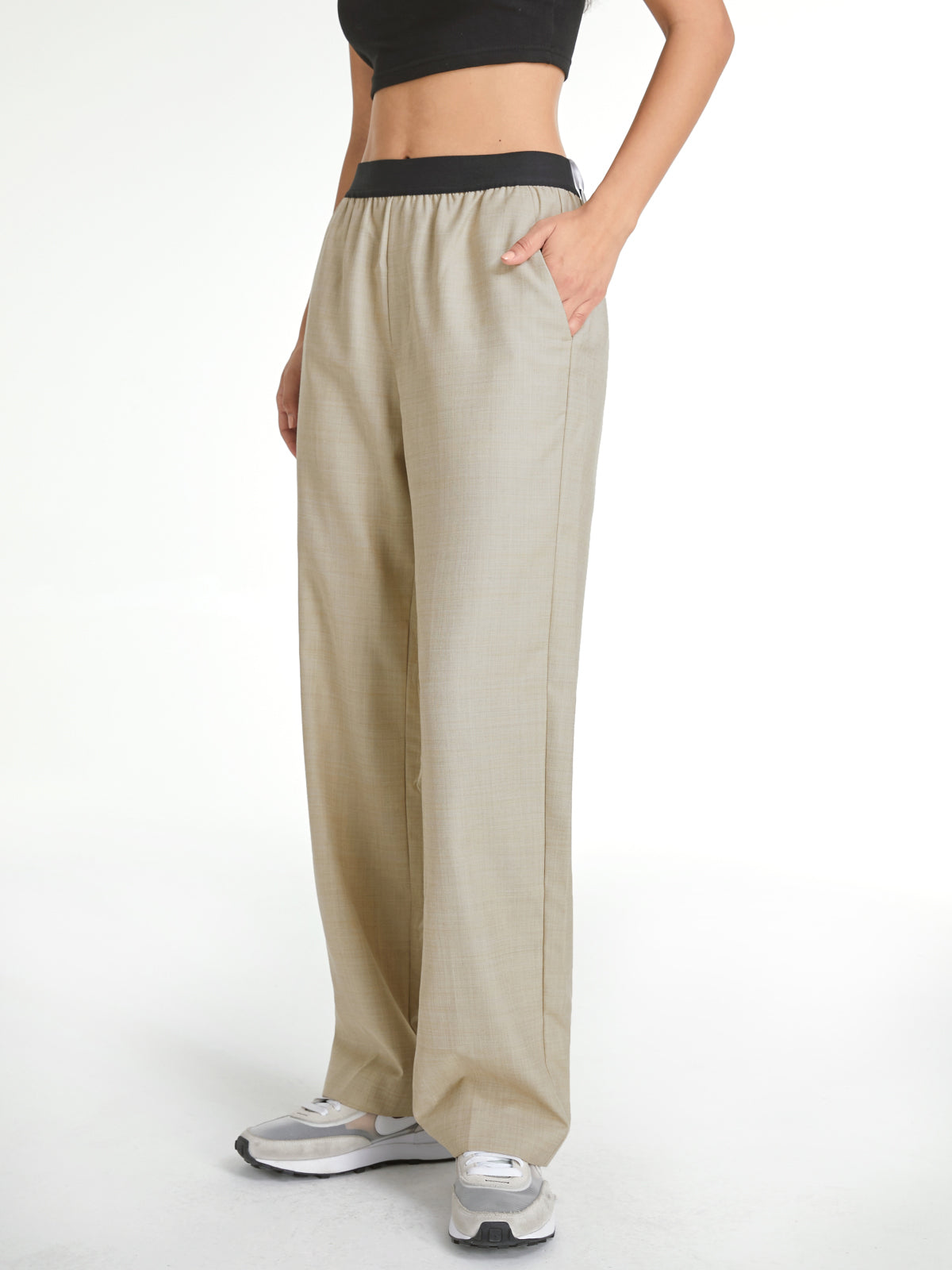 Thecomense - High Waisted Relaxed Fit Straight Leg Trousers With Athletic Waistband