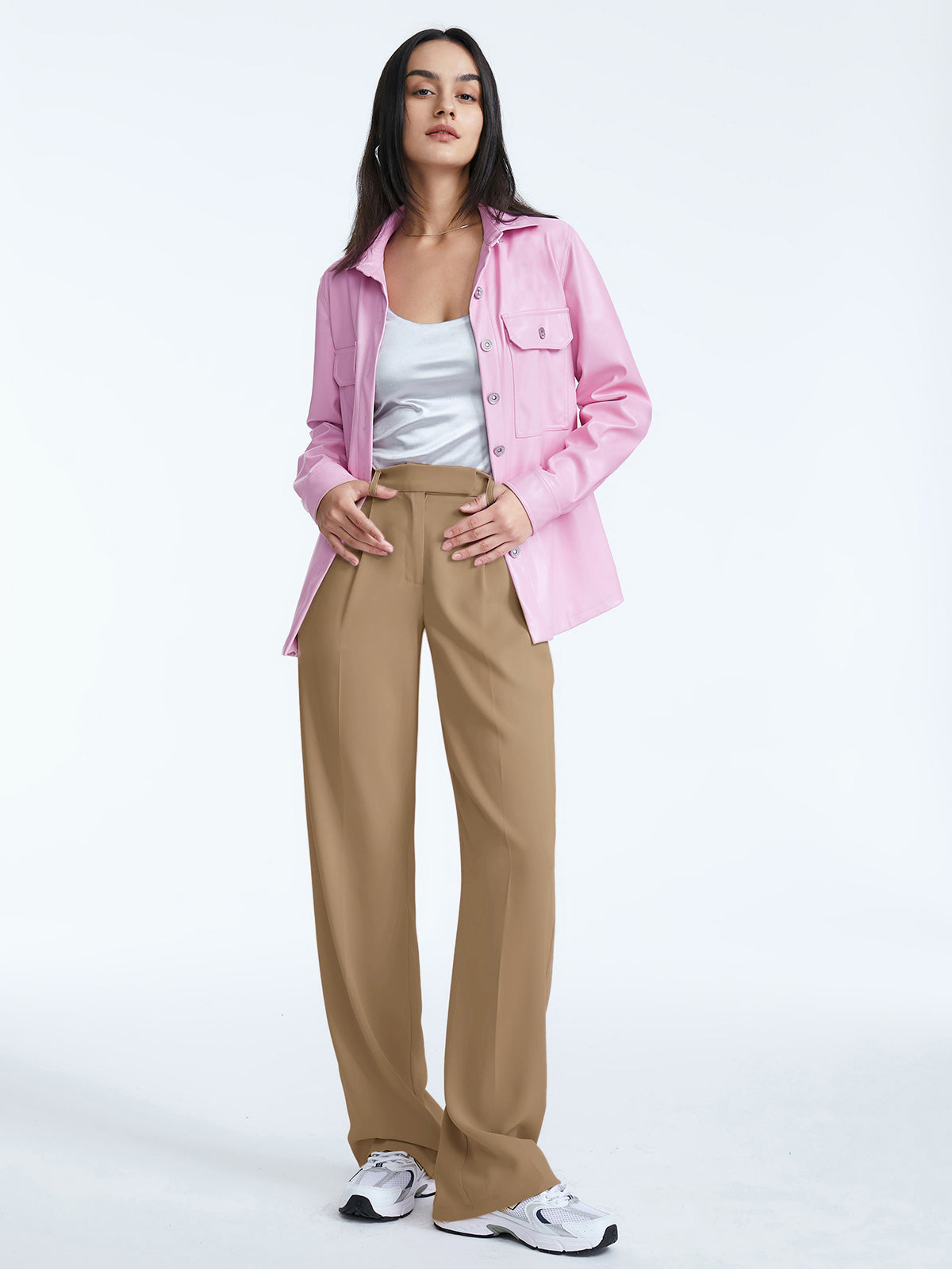 Thecomense - High Waisted Straight Leg Pleat Front Trousers