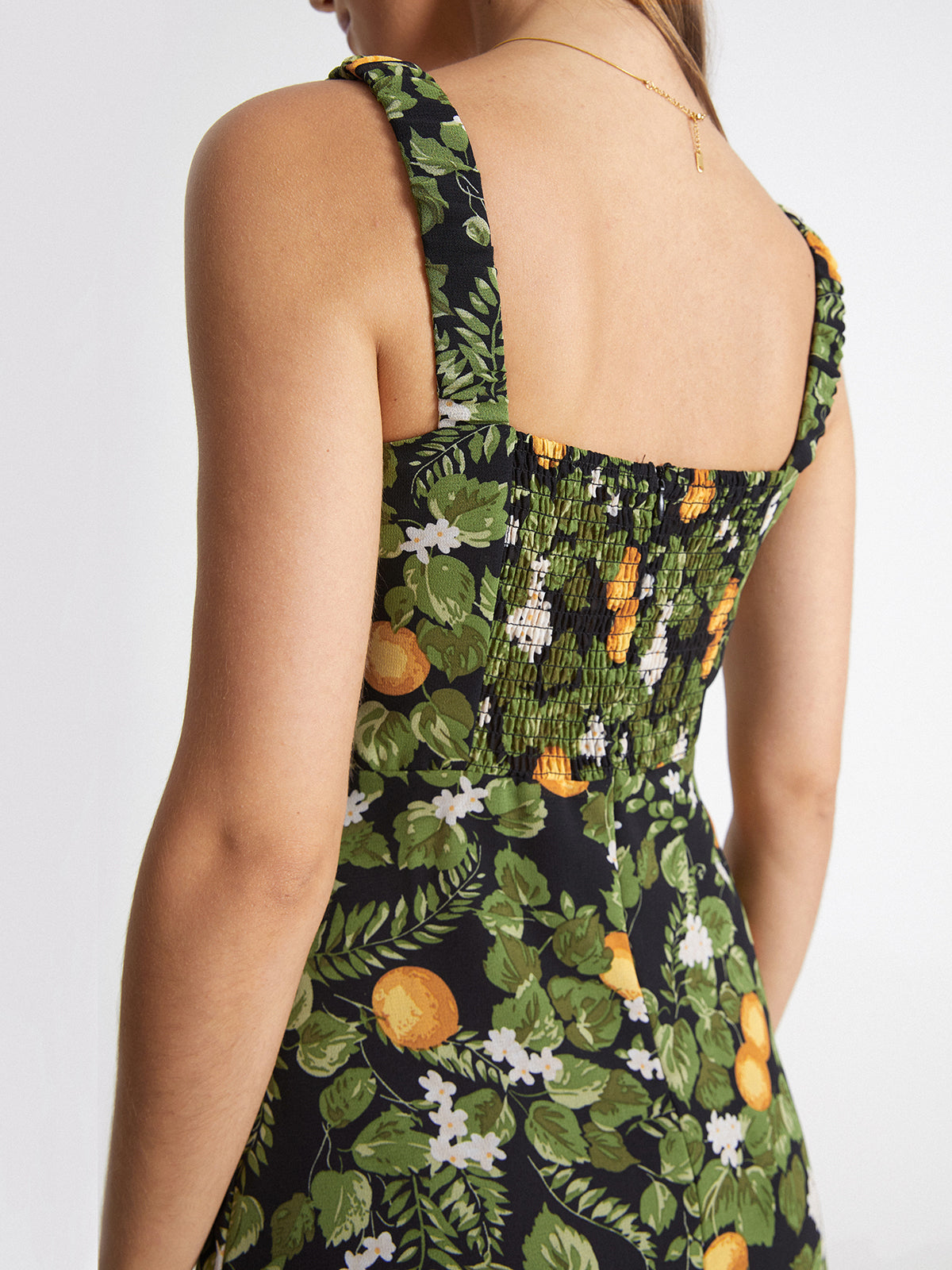 Thecomense - Square Neck Island Orange Midi Strap Dress