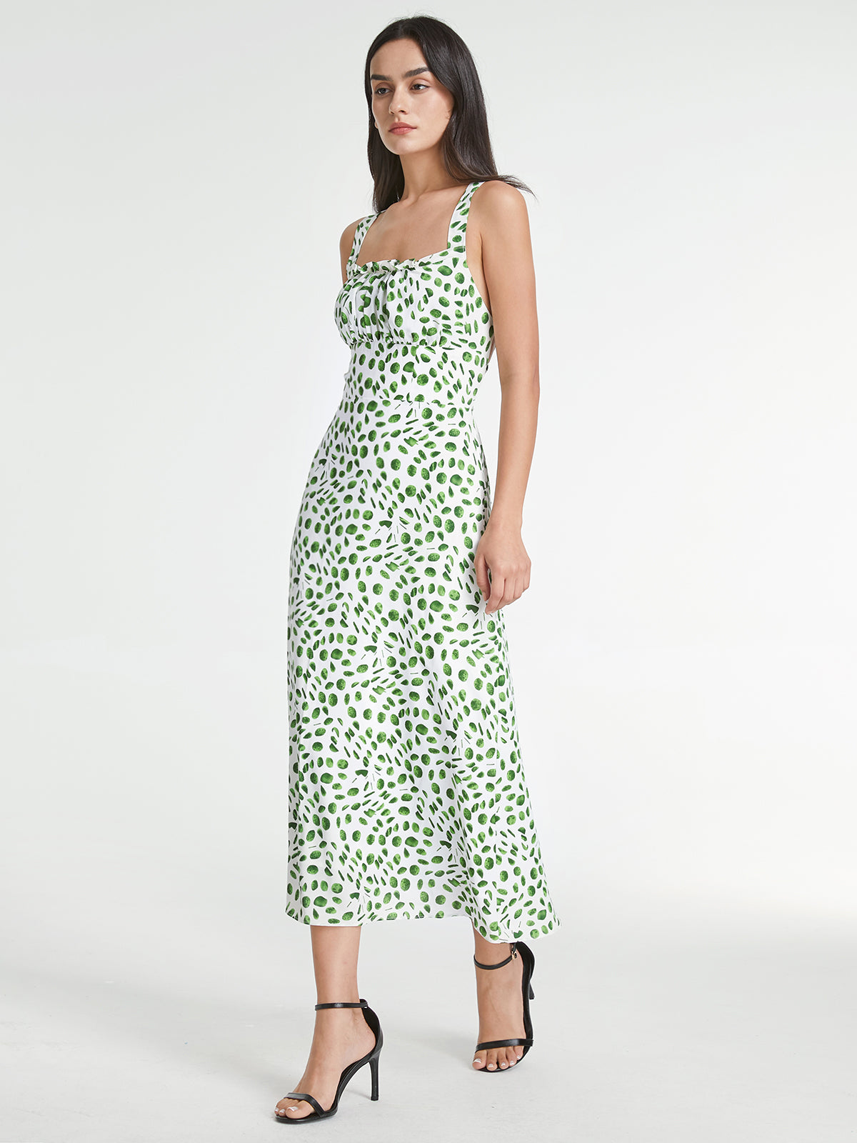 Thecomense - Square Neck Back Cross Strap Leaf Strap Dress
