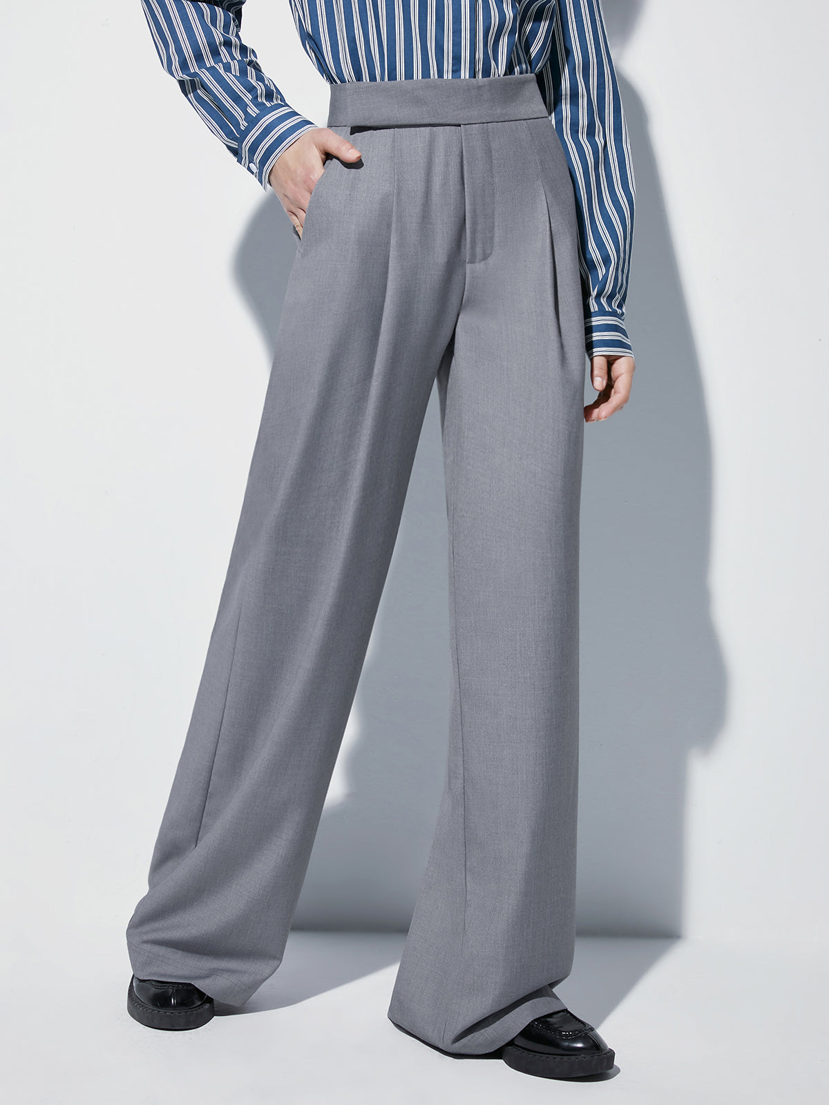 Thecomense - High Waisted Wide Leg Pleat Front Trousers