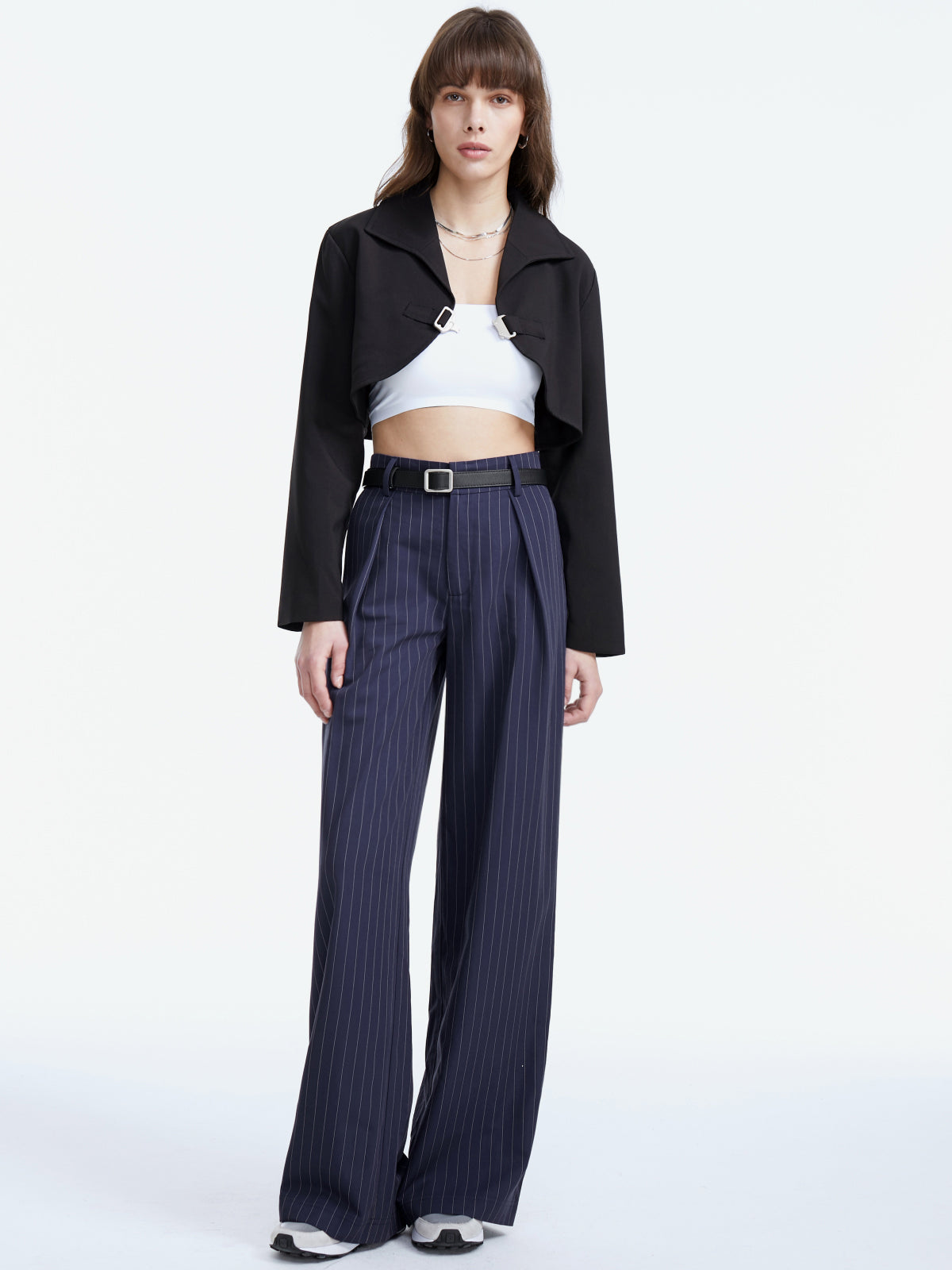 Thecomense - High Waisted Wide Leg Pinstripe Trousers