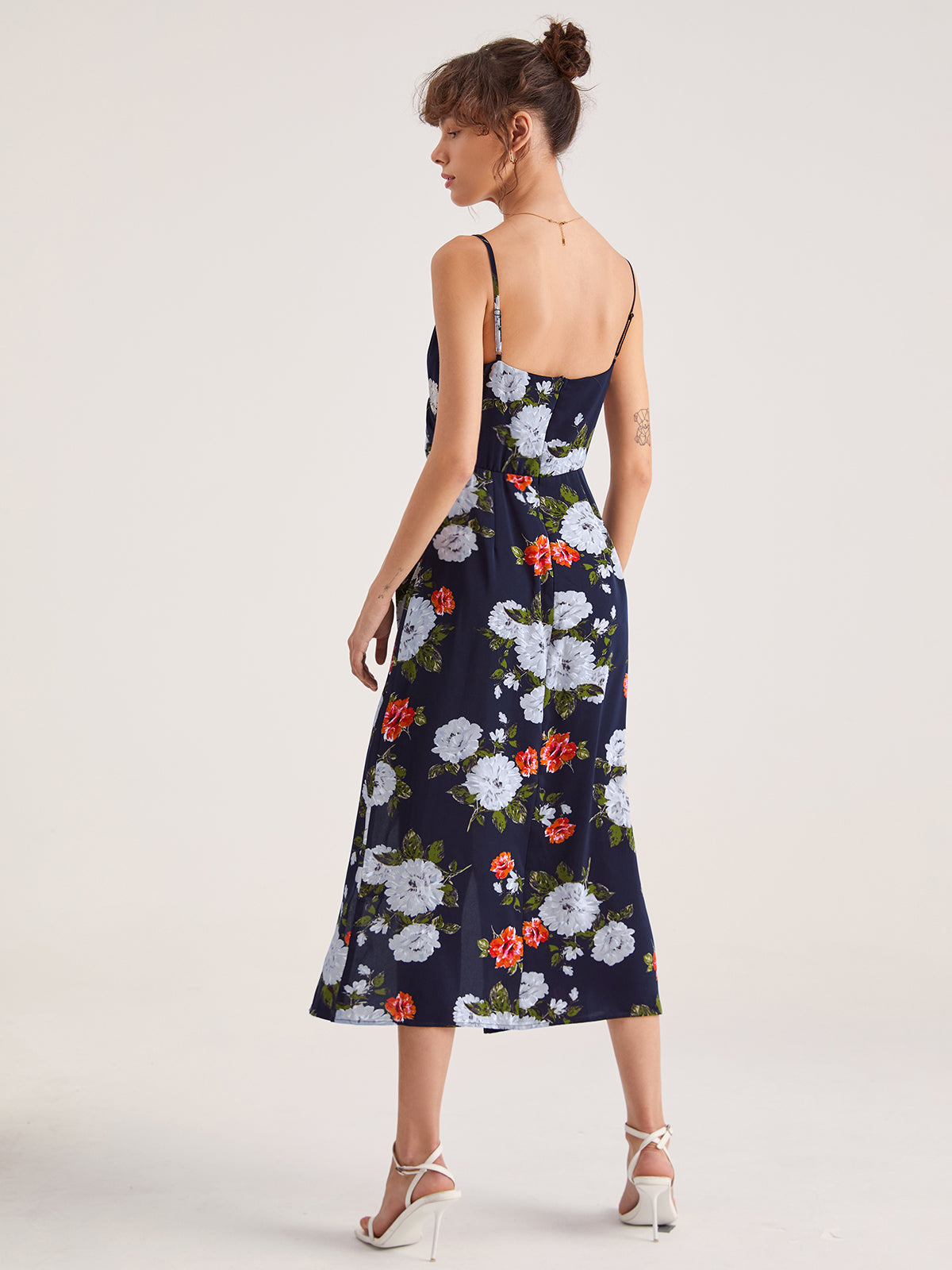 Thecomense - Floral Sleeveless Slit Midi Dress