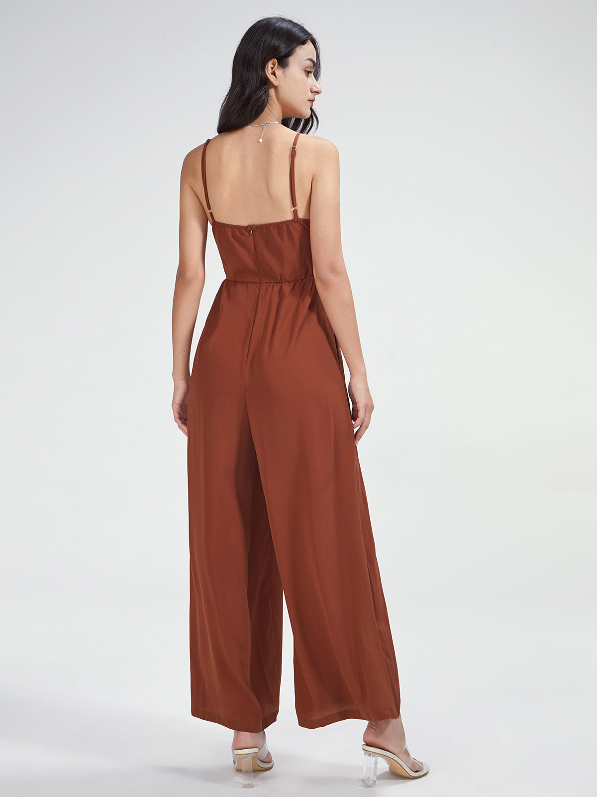 Thecomense - Square Neck Bandage Bodice Wide Leg Jumpsuit