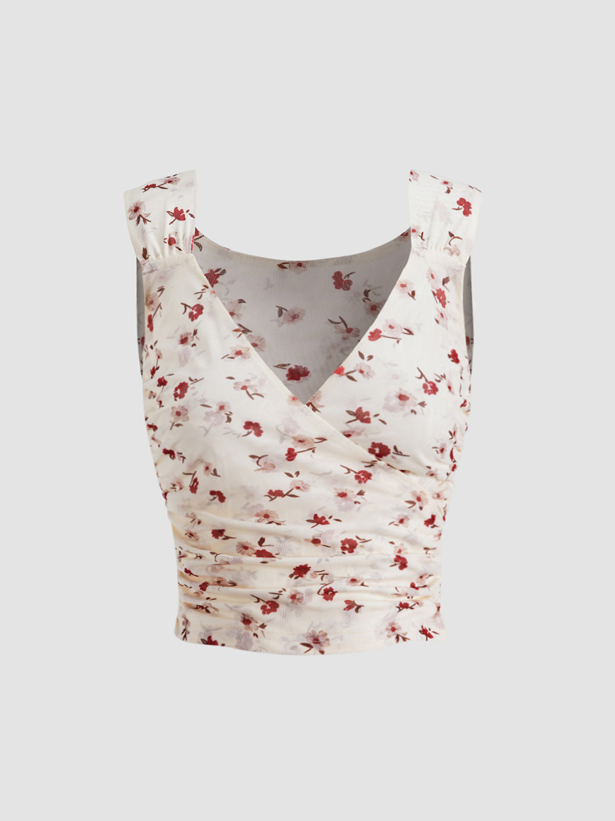 Thecomense - Floral Ruche Tank Wrap Top