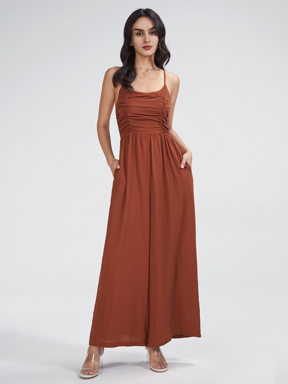 Thecomense - Square Neck Bandage Bodice Wide Leg Jumpsuit
