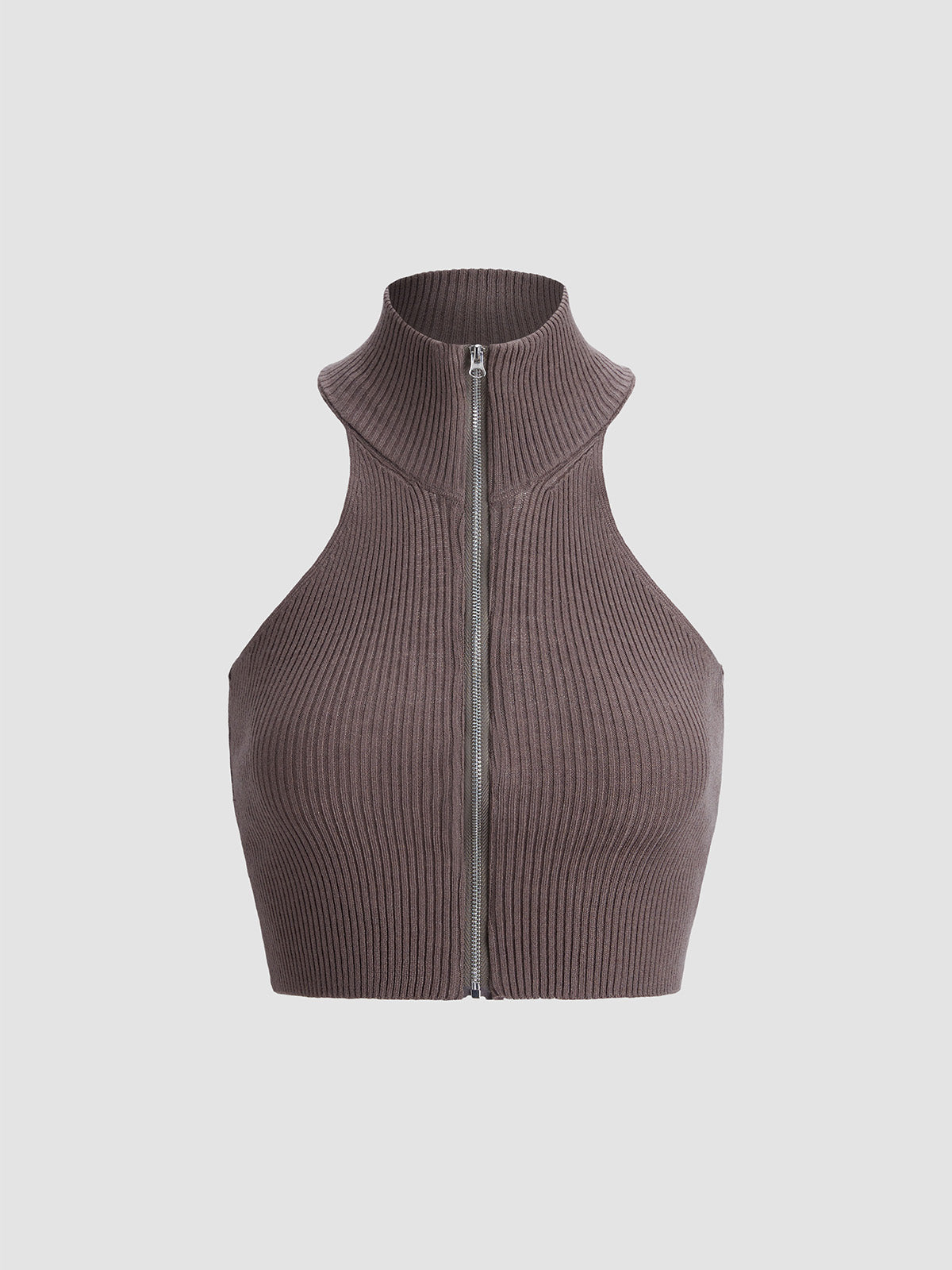 Thecomense - Chocolate Chiffon Mockneck Halter Top