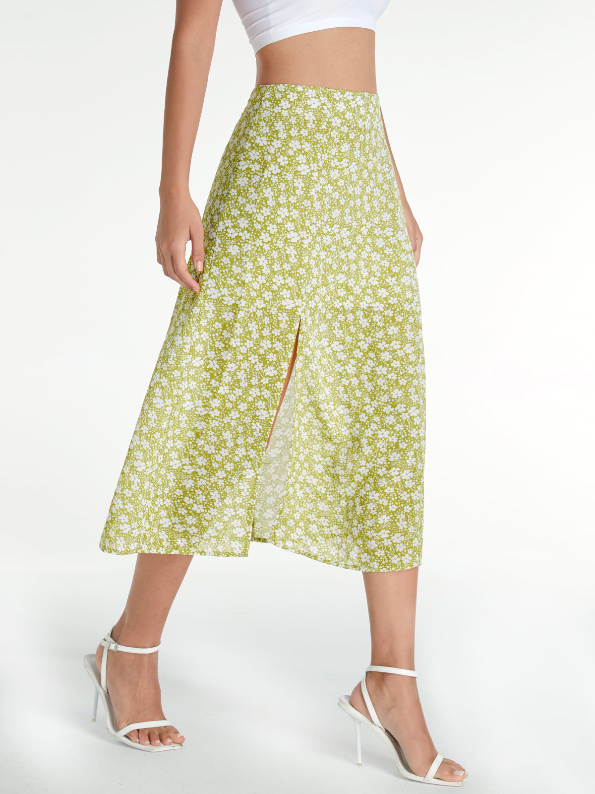 Thecomense - High Waisted Floral A Line Midi Skirt