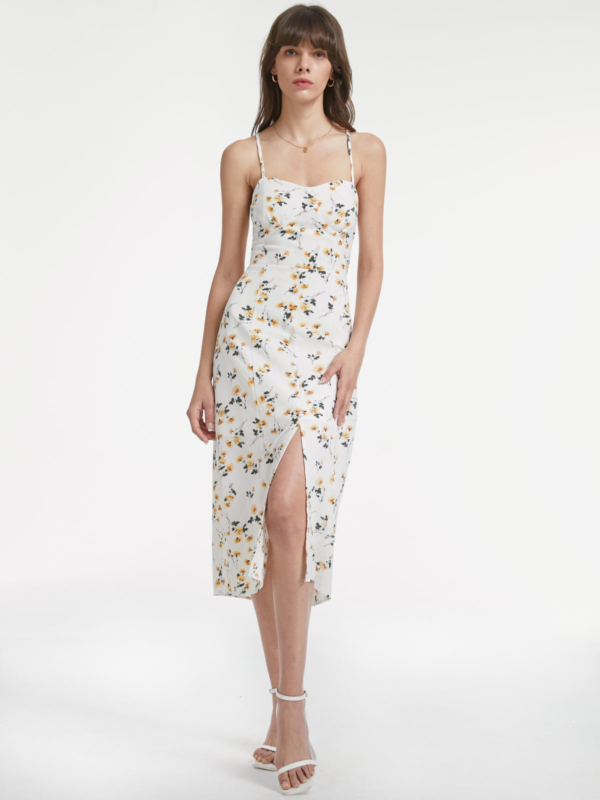 Thecomense - Coneflower Garden Slit Midi Dress