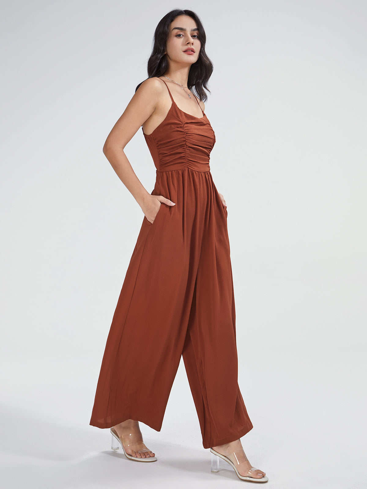 Thecomense - Square Neck Bandage Bodice Wide Leg Jumpsuit