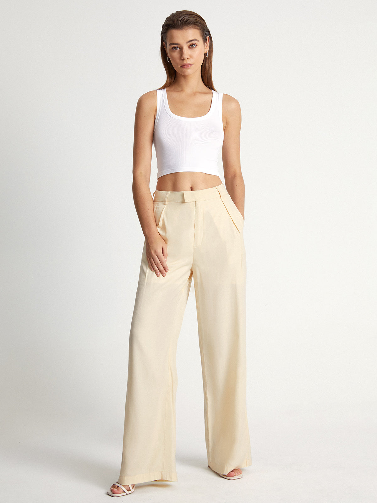 Thecomense - High Waisted Relaxed Fit Wide Leg Loose Trousers