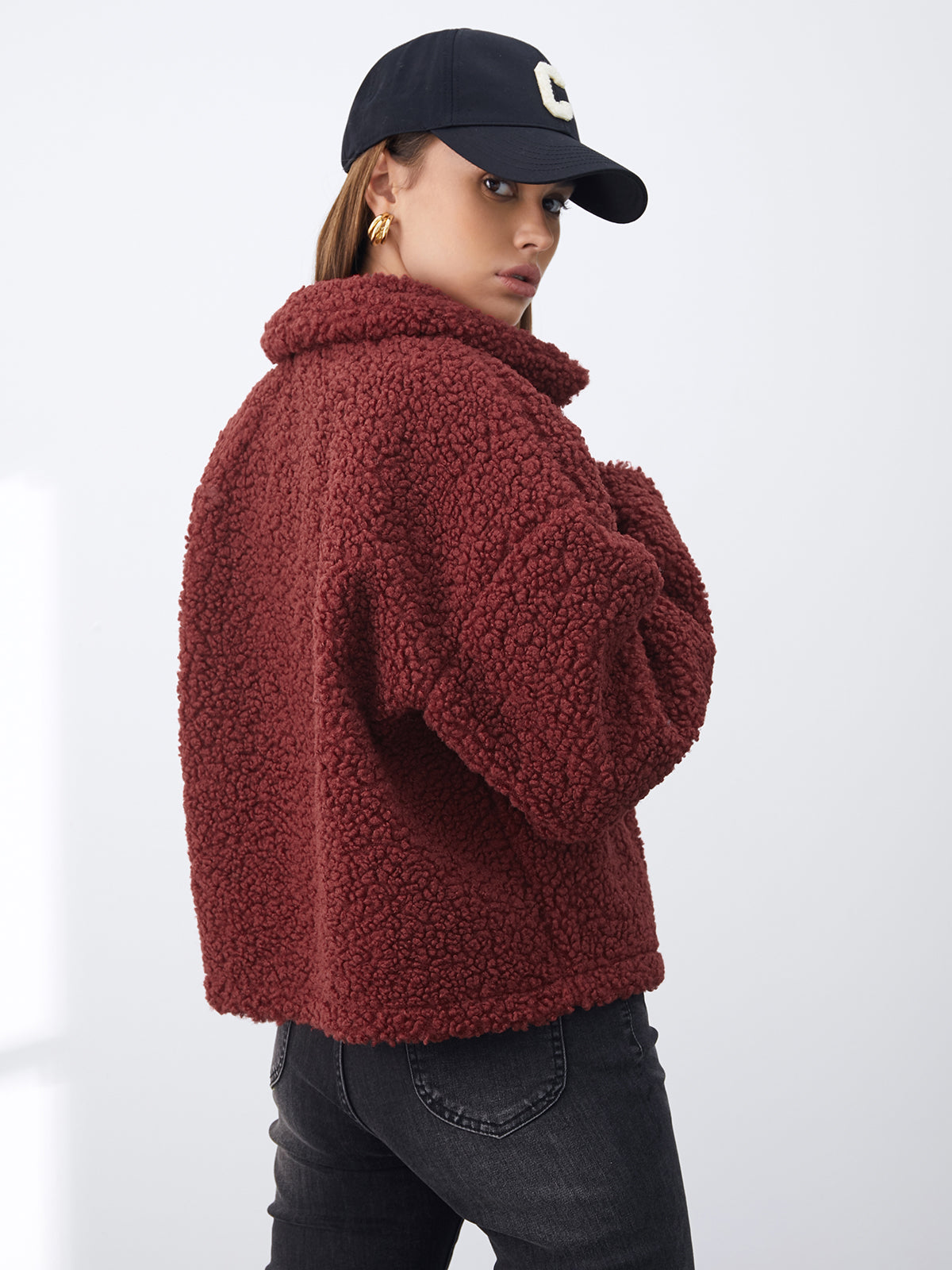 Thecomense - Button Front Teddy Sherpa Jacket
