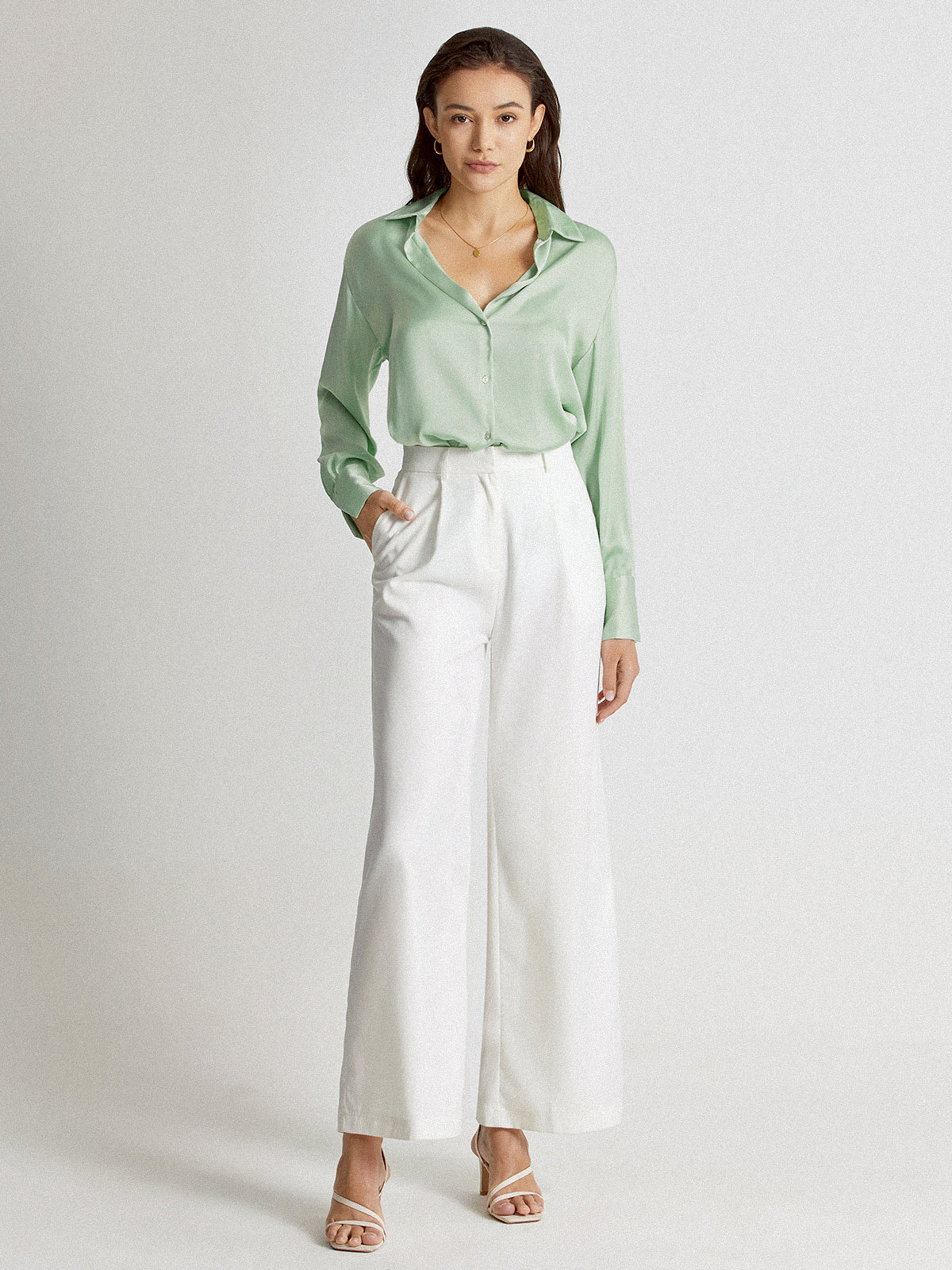 Thecomense - Satin Relaxed Fit Button Up Shirt