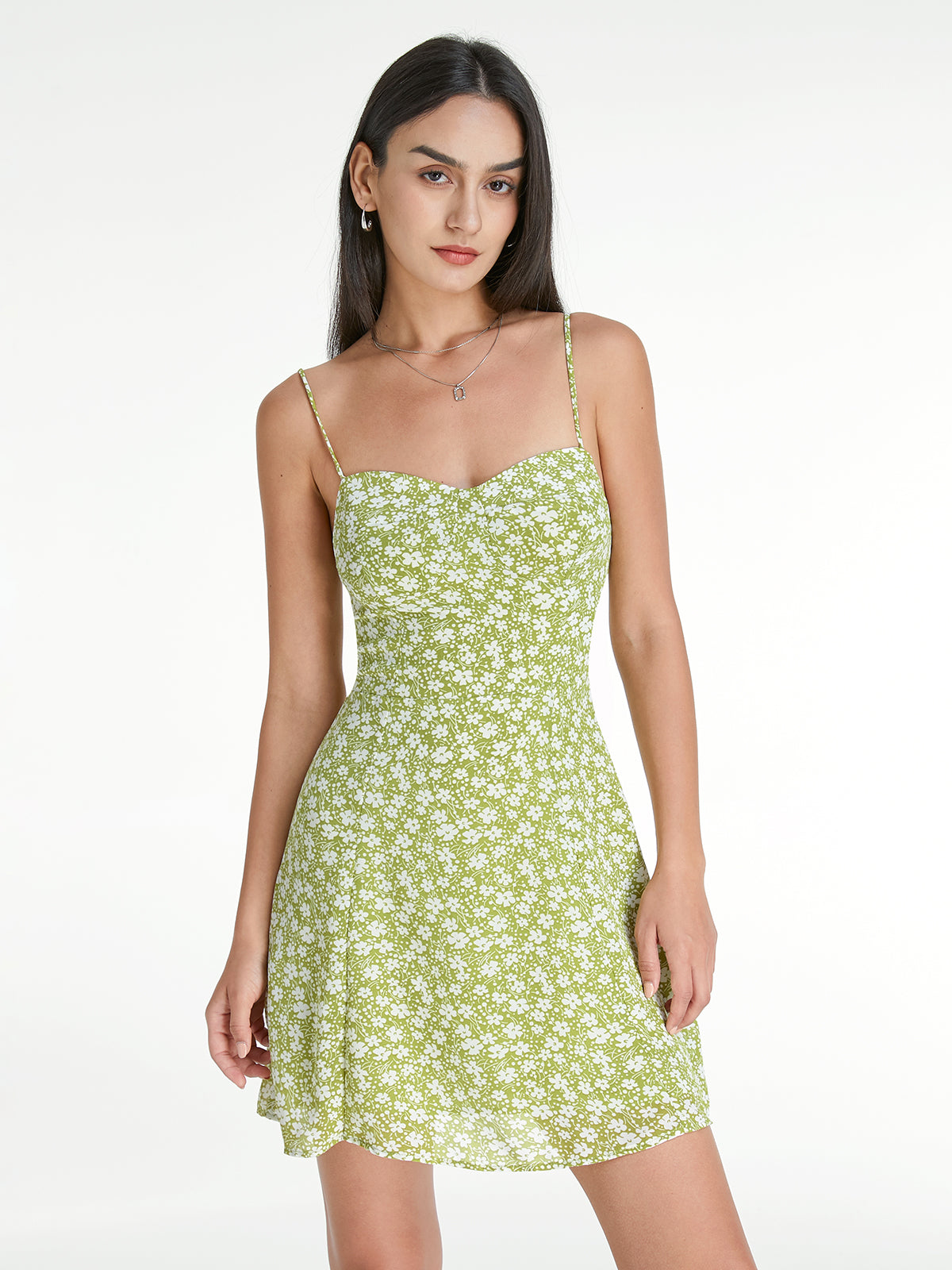 Thecomense - Sweetheart Light Garden Floral Mini Strap Dress