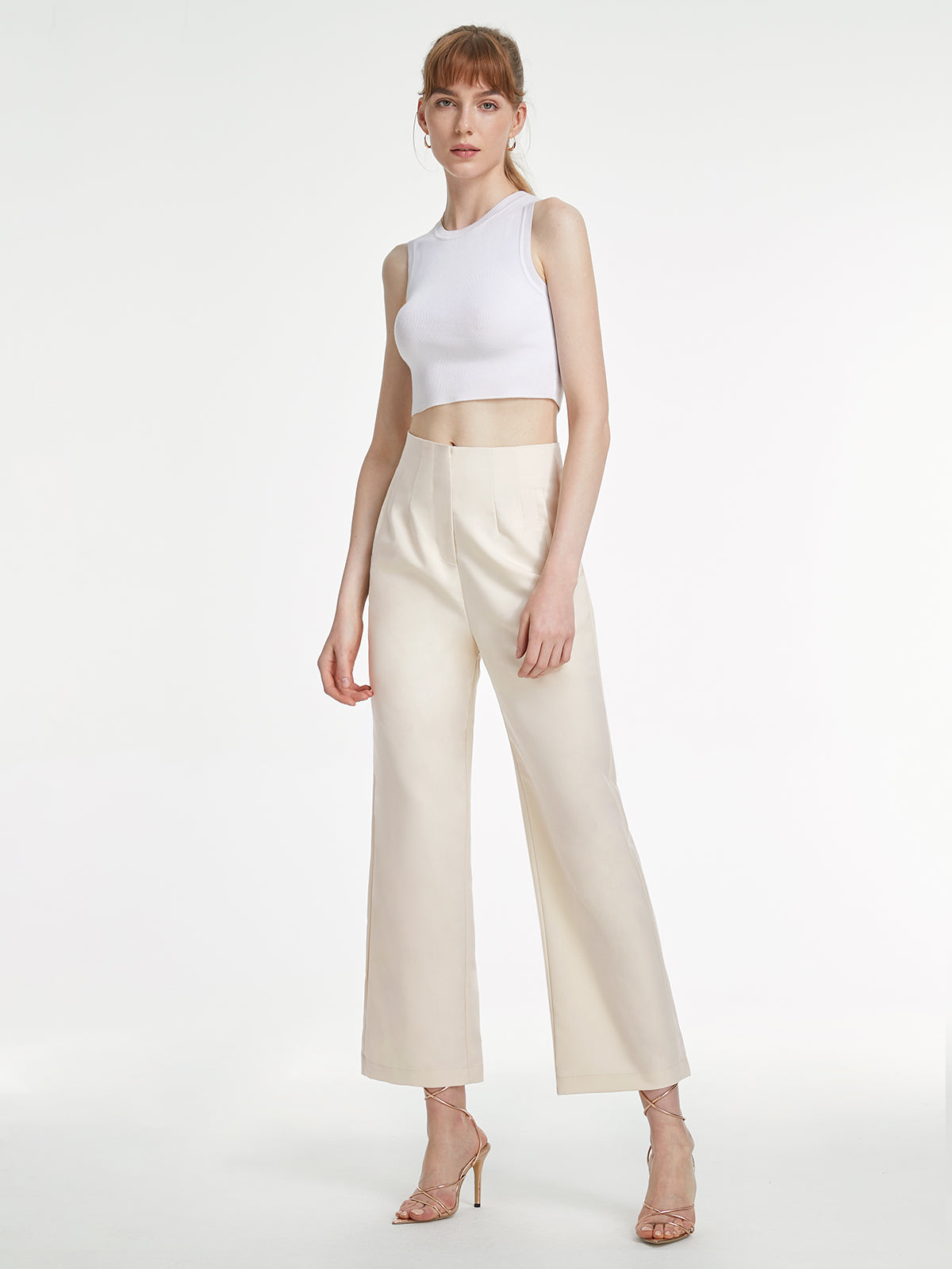 Thecomense - High Waisted Cropped Straight Leg Trousers
