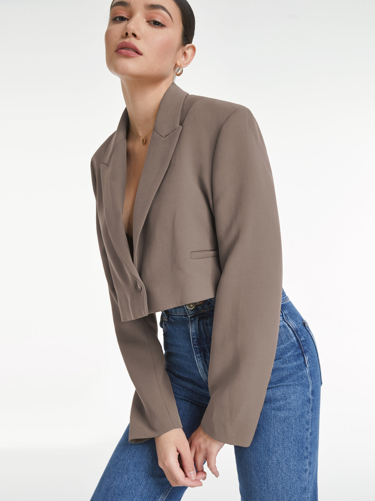 Thecomense - Cropped Single Button Blazer