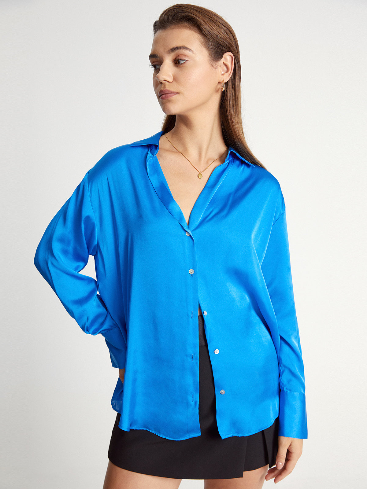 Thecomense - Satin Relaxed Fit Button Up Dress Shirt