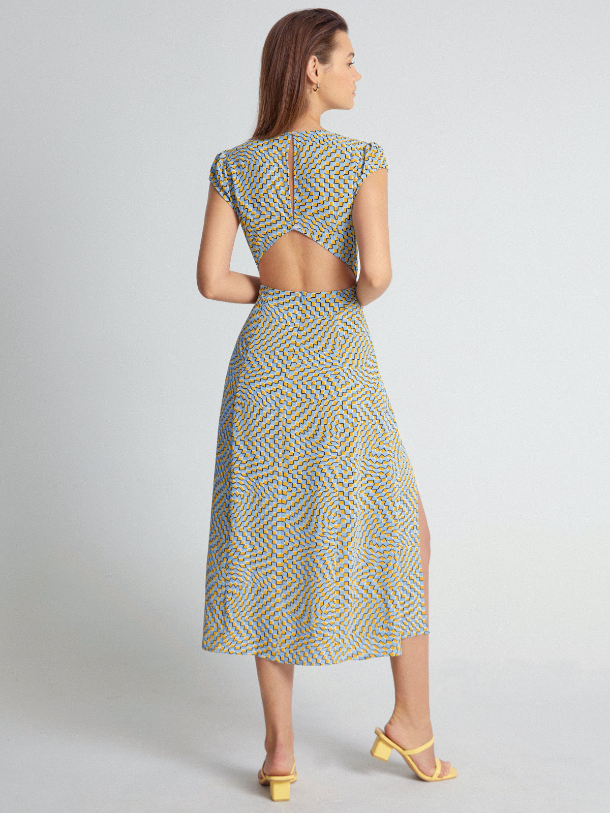 Thecomense - Shoulder Cap Groovy Scoop Neck Midi Dress