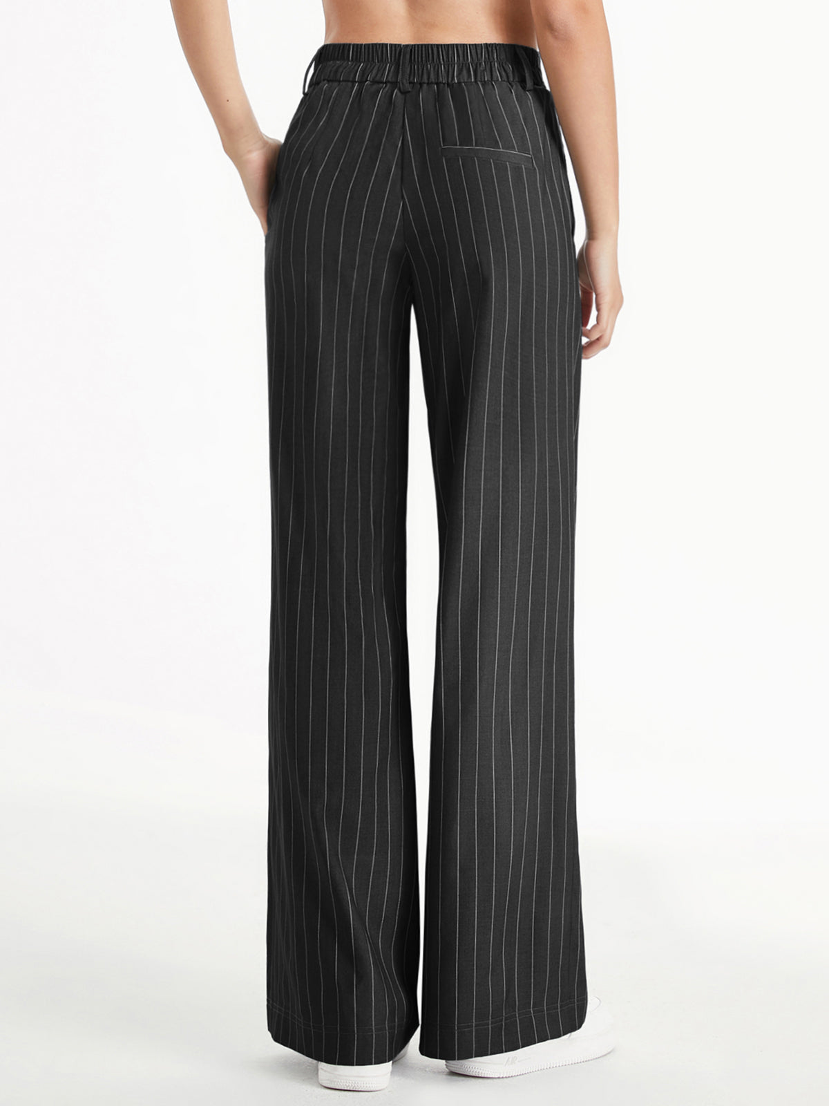 Thecomense - High Waisted 90s Pinstripe Pleat Front Wide Leg Trousers