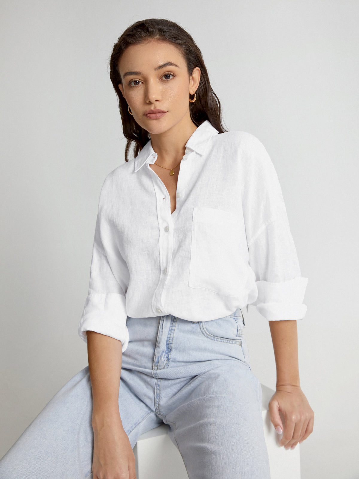Thecomense - Drop Shoulder Relaxed Fit Linen Button Up Shirt