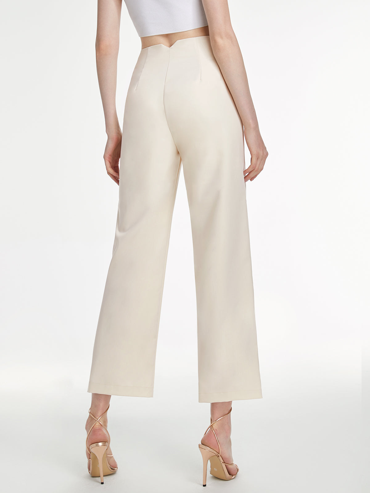 Thecomense - High Waisted Cropped Straight Leg Trousers