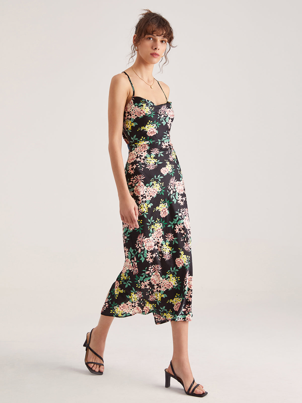 Thecomense - Floral Bodycon Strap Midi Dress