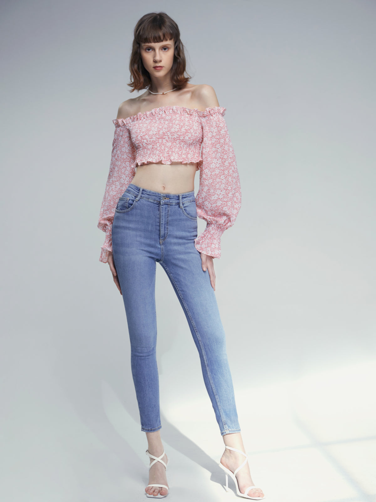 Thecomense - Off The Shoulder Floral Puff Sleeve Ruffle Top